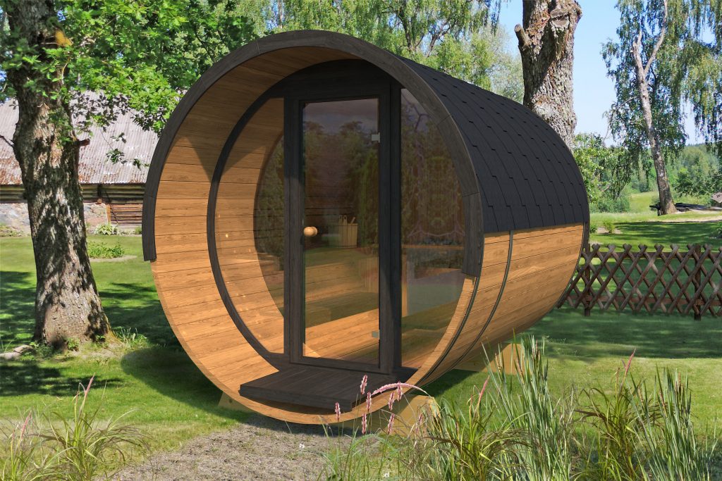 Barrel Sauna 280 DeLux (front glass wall) - Garden Sauna