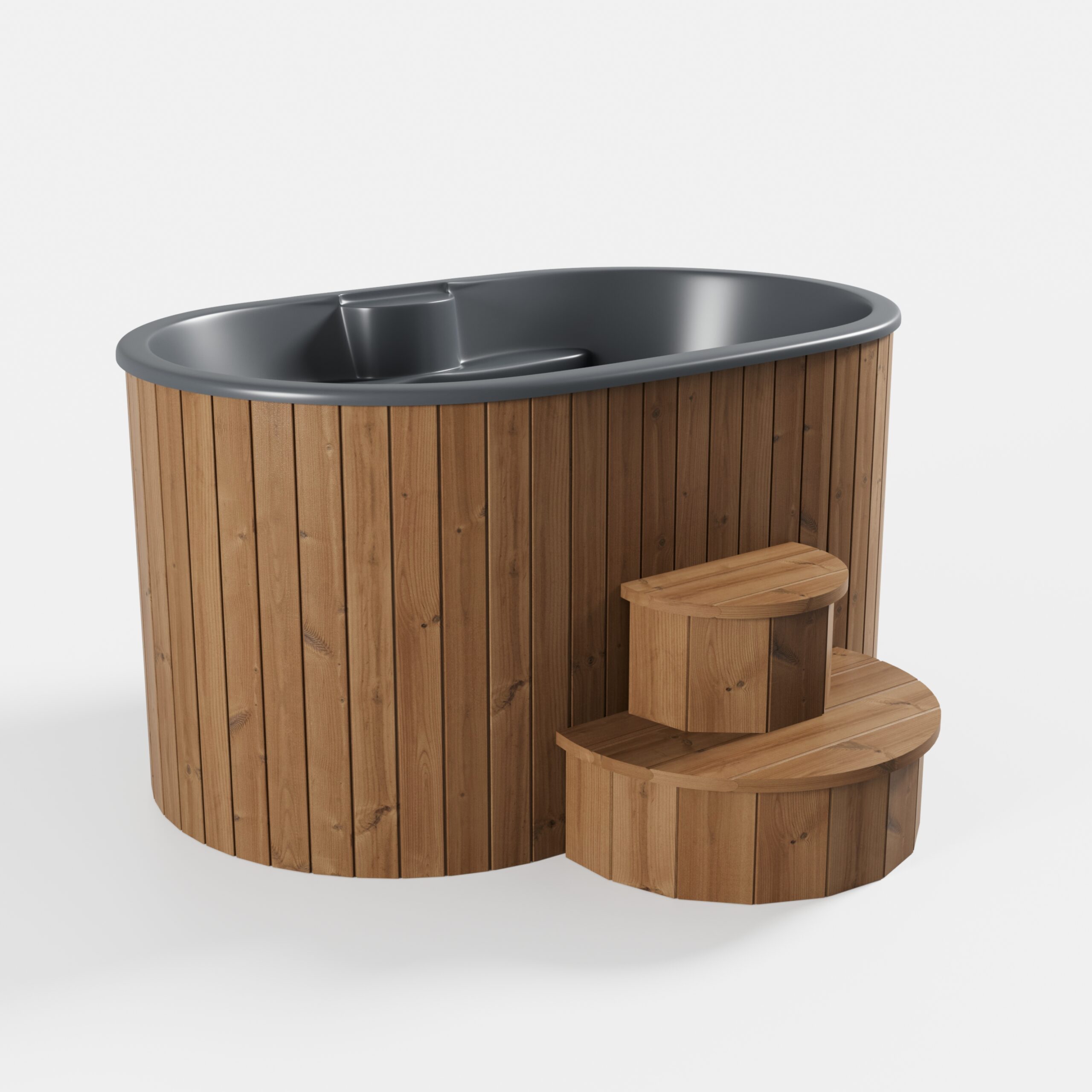 Cold Tub OFURO with natural thermowood cladding and grey fibreglass insert