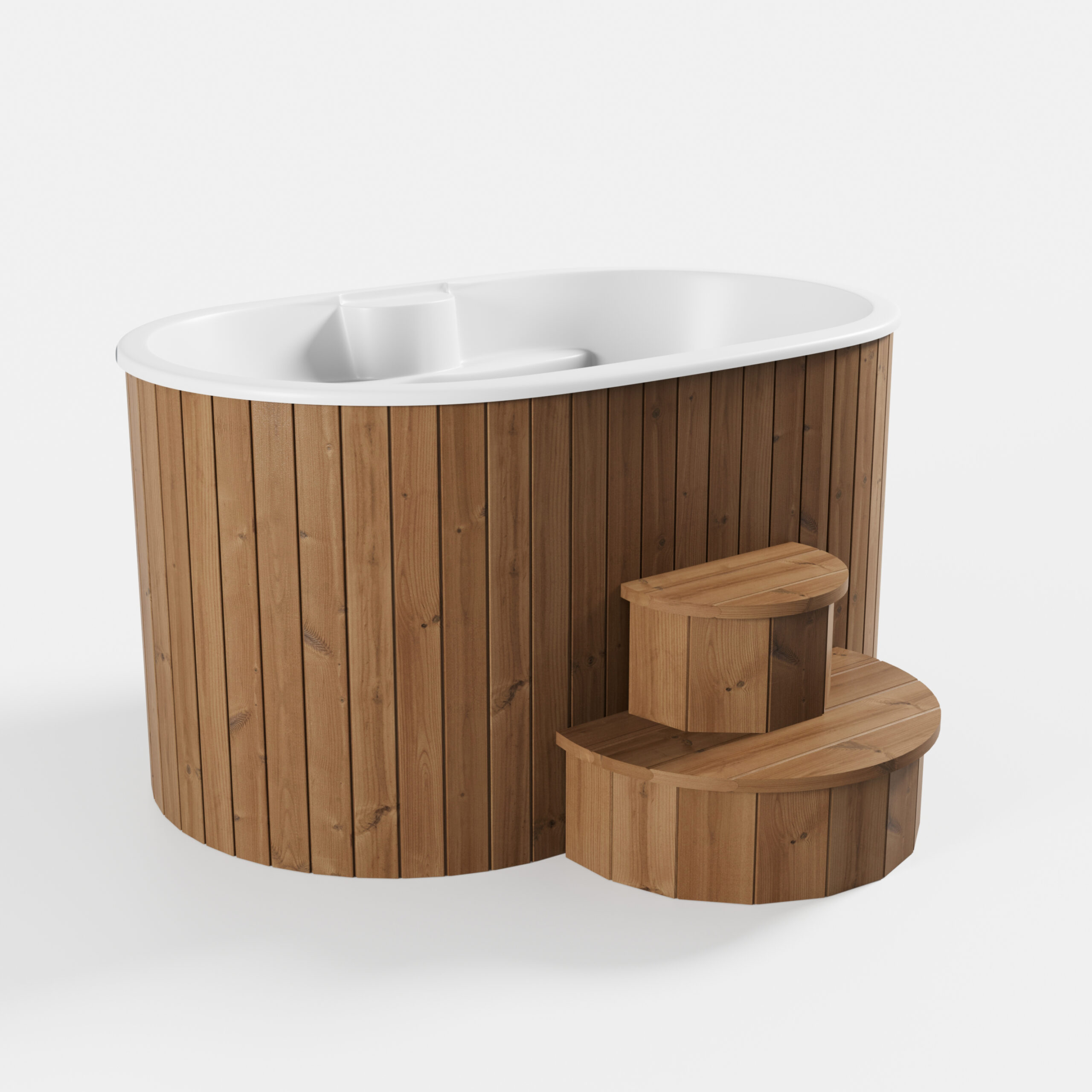 Cold Tub OFURO with natural thermowood cladding and white fibreglass insert